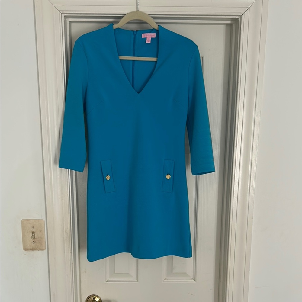 Lilly Pulitzer Teal V-Neck Shift Dress